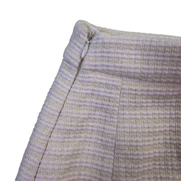 Asos Women Cream Cotton-Blend Textured Mini Skirt With Side Slits Size 2