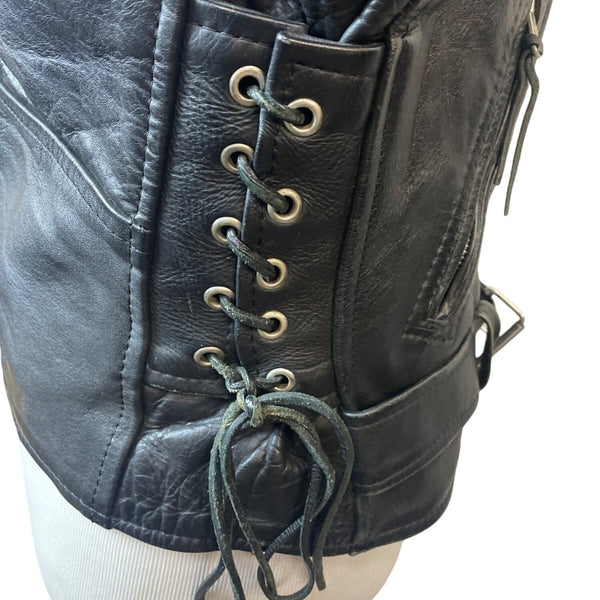 Vintage First Genine Leather Black Motorcycle Jacket With Zipper & Snap Details