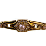 Vintage Gold Tone Faux Pearl & Rhinestone Bar Brooch Elegant Design