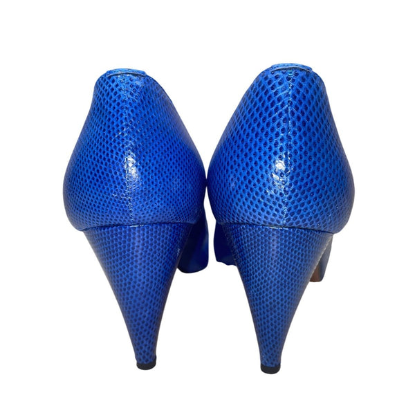 Vida Made In Italy Women’s Navy Leather Snake Print Pointed-Toe Pumps Size 9M
