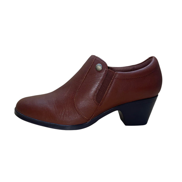 Clarks Women’s Brown Faux Leather Block Heel Emily2 Reyna Ankle Booties Size 10