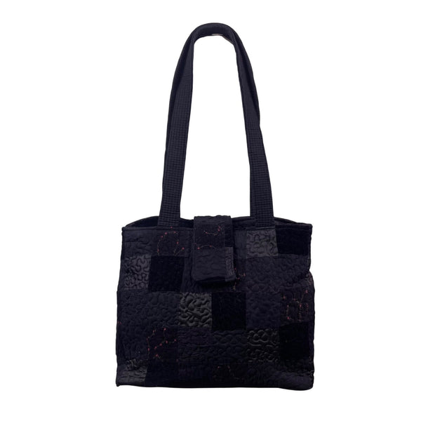 Donna Sharp Women’s Black Quilted Patchwork Double Straps Snap Closure Tote Bag