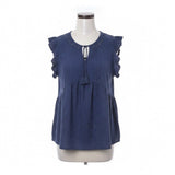 Steve Madden Womens Ensign BlueTextured Blouse With Tassels Sz XL
