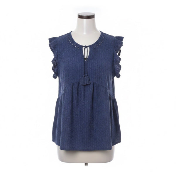 Steve Madden Womens Ensign BlueTextured Blouse With Tassels Sz XL