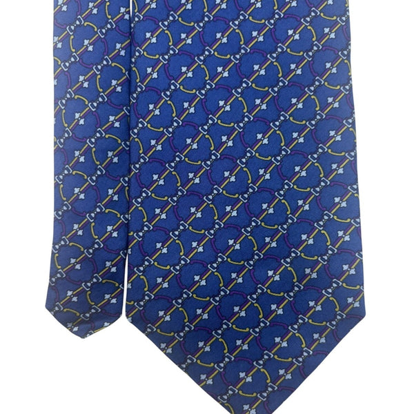 Bert Pulitzer Mens Blue Yellow Purple Silk Tie Bit Print