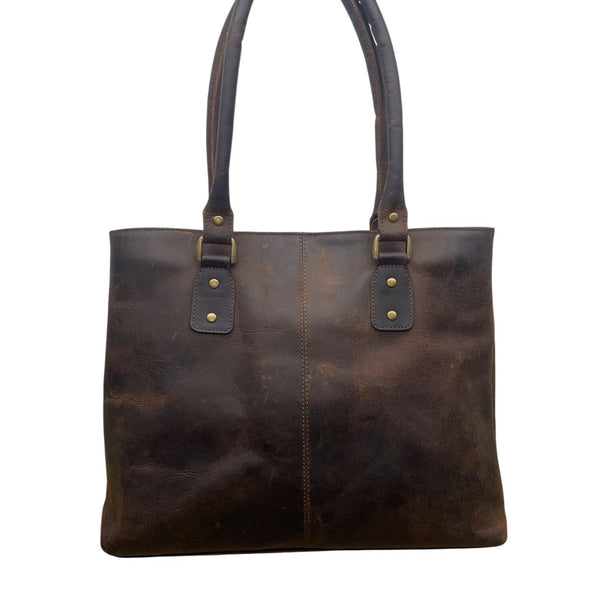 Serrv Women’s Brown Leather Timeless Design With Double Handles Tote Bag
