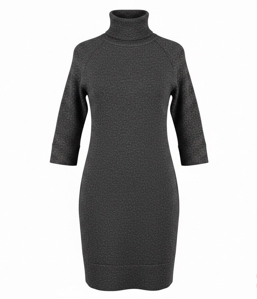 Zara Womens Dark Gray Knit Turtleneck Sweater Dress 3/4 Sleeve Wool Blend Size S