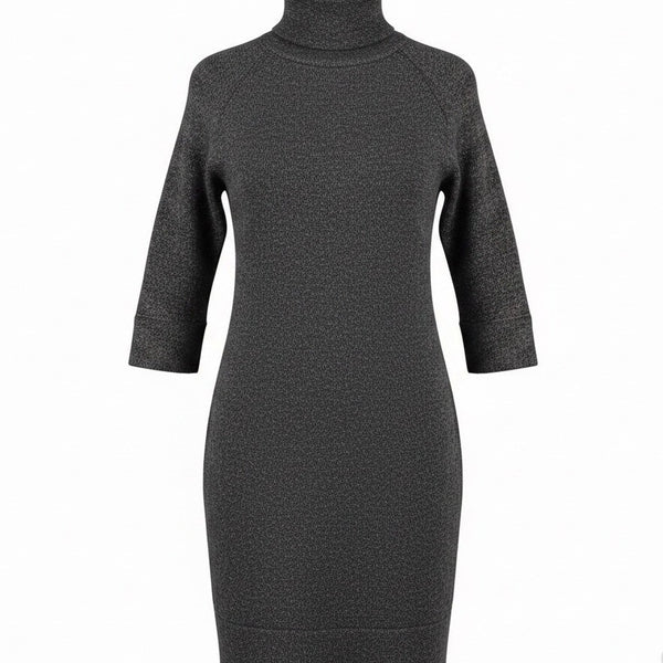Zara Womens Dark Gray Knit Turtleneck Sweater Dress 3/4 Sleeve Wool Blend Size S