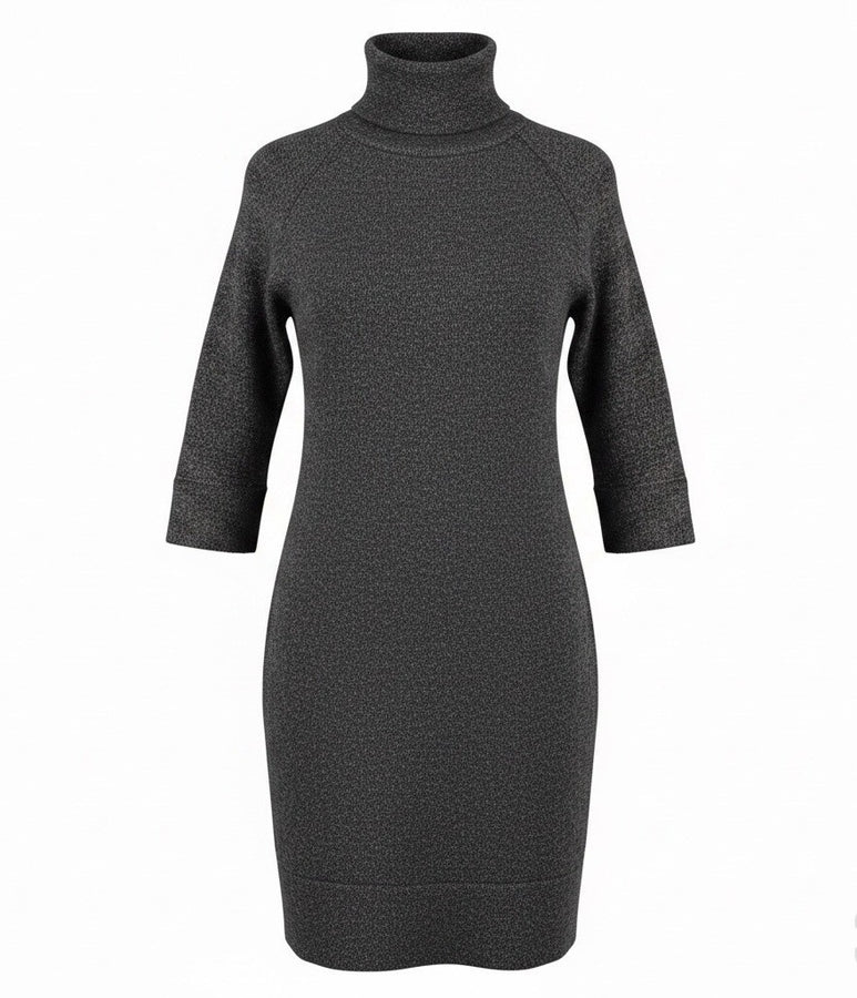 Zara Womens Dark Gray Knit Turtleneck Sweater Dress 3/4 Sleeve Wool Blend Size S