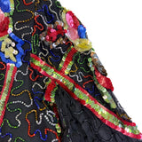 Swee Lo Womens Black Silk Beaded & Sequin Shirt Floral Design Size L