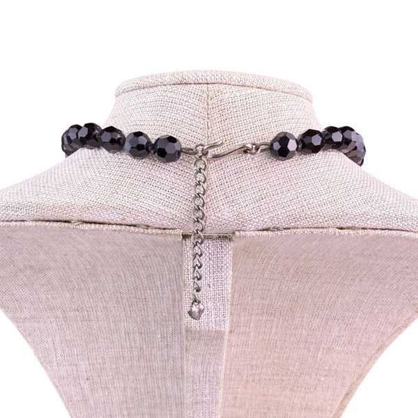 Carolee Womens Black Glass Faceted Beaded Necklace Adjustable Chain