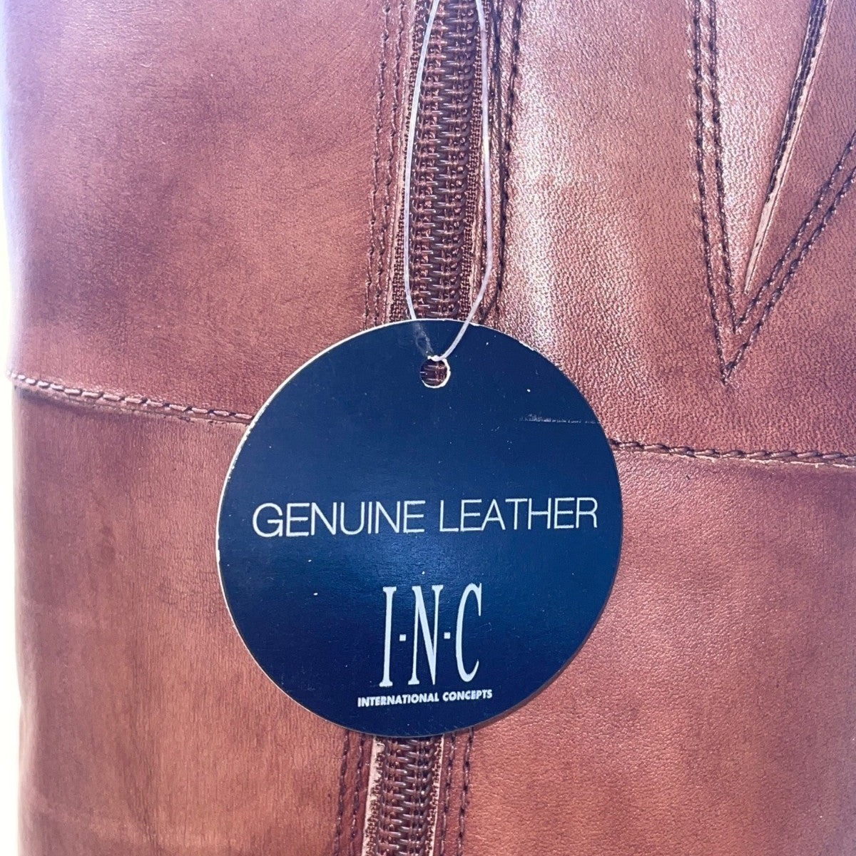 INC Women’s Cognac Brown Leather Knee High Fahnee Riding Boots Size 7M