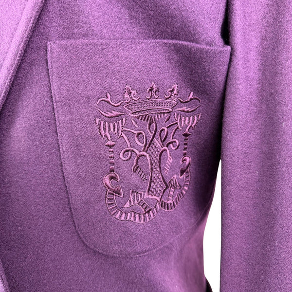 Linda Allard For Ellen Tracy Womens Purple Wool  Blazer Embroidered Pocket Sz 8