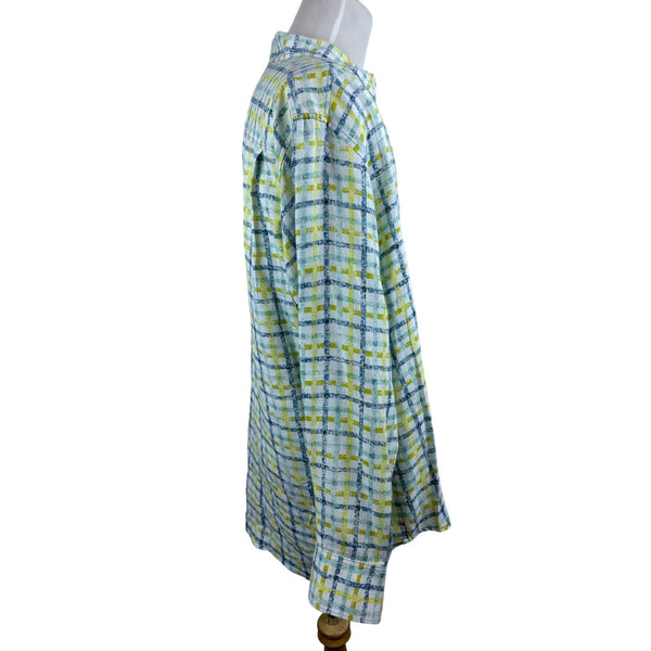Tommy Bahama Men's Green Plaid Relaxed Linen Button Up Shirt  Shirt Sz XL