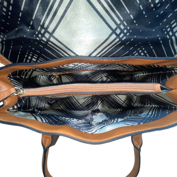 London Fog Women’s Brown Faux Leather Taupe Snake Print Tote Bag - New