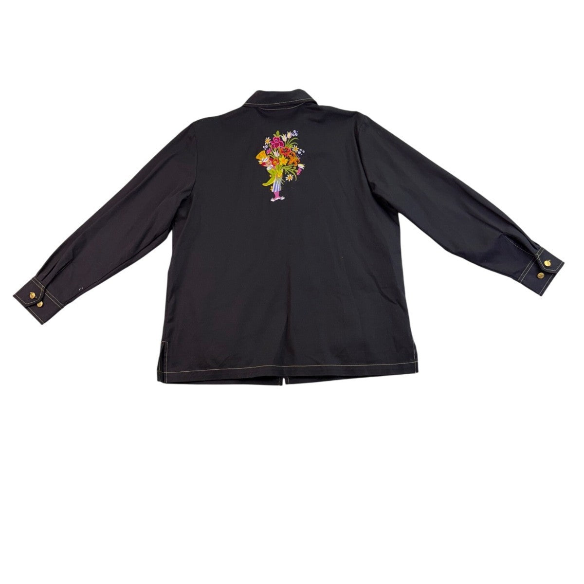 Bob Mackie Womens Black Floral Embroidered Jacket "Parade Of The Flowers"  Sz L
