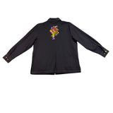 Bob Mackie Womens Black Floral Embroidered Jacket 
