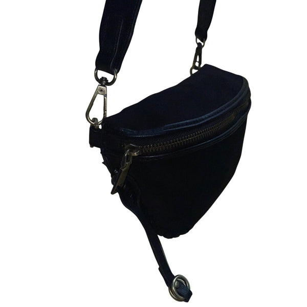 Shiraleah Womens Black Faux Leather Whipstitch Crescent Adjustable Crossbody Bag