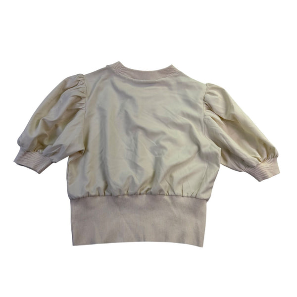 French Connection Womens Beige Puff Sleeve Blouse Lightweight Crewneck Sz M 