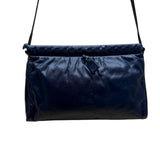 Anne Klein Women’s Dark Blue Leather Soft Woven Detail Logo Tag Shoulder Bag