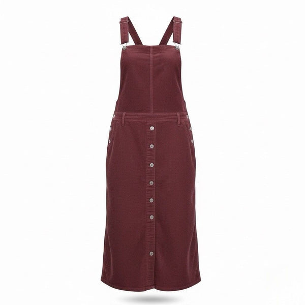 Levis Womens Burgundy Cotton Corduroy Button-Front Overall Midi Dress Size M