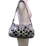 Kathy Women’s Silver Faux Snakeskin With Gemstone Embellishments Shoulder Bag