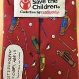 Save The Children Mens Red Silk Golf Themed Novelty Tie 