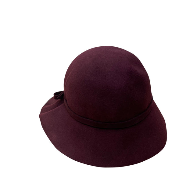 Charter Club Womens Burgundy Wool Cloche Hat With Bow Accent Made In Italy