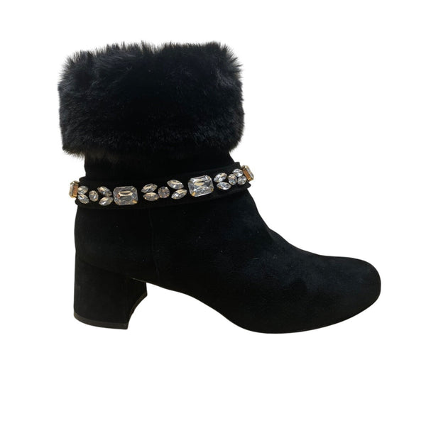 Adrienne Vittadini Women’s Black Faux Fur Embellished Ankle Boots Size 7.5M