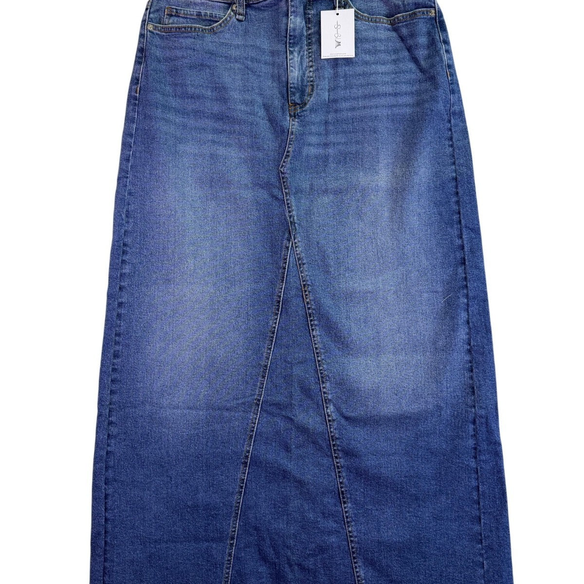 Jessica Simpson Womens Blue Denim Stretch Maxi Skirt Raw Hem Slim Fit Size 12