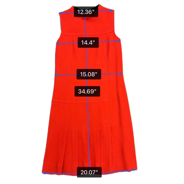 Akris Punto Womens Red Wool Pleated Sleeveless Dress Italy Design Size 34