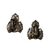 Gold-Tone Red Glass Brooch & Clip-On Earrings Set Victorian-Inspired Jewelry