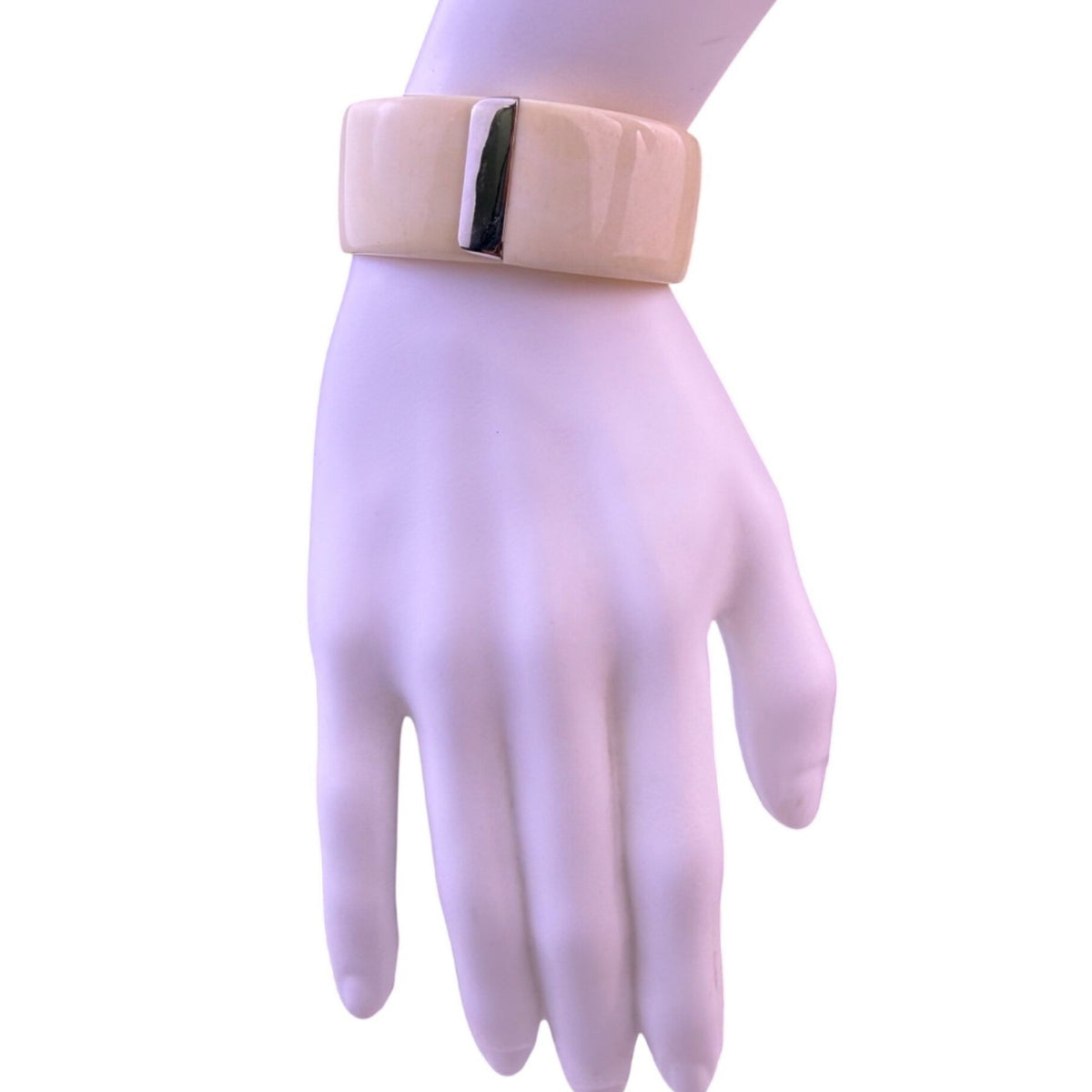 Resin & Metal Womens Beige Bangle Bracelet Hinged Clasp Modern Polished Design
