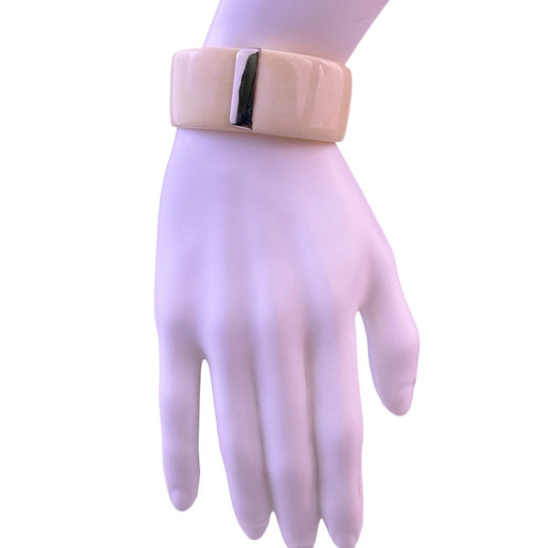 Resin & Metal Womens Beige Bangle Bracelet Hinged Clasp Modern Polished Design