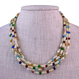 Multi-Color Freshwater Pearl & Gold Tone Beaded Necklace Multi-Strand
