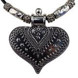 Silver Tone Womens Heart Pendant Necklace With Leather Cord