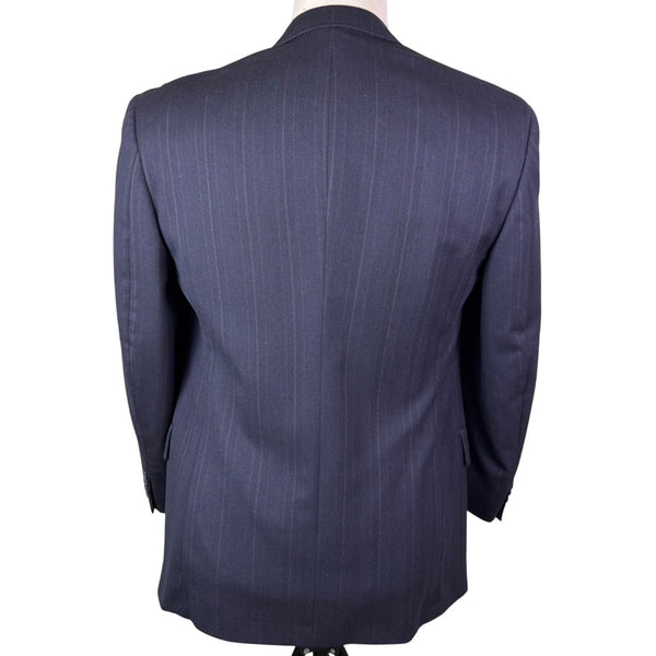 Christian Mens Navy Virgin Wool Pinstripe Suit Jacket & Pants Two Piece Set