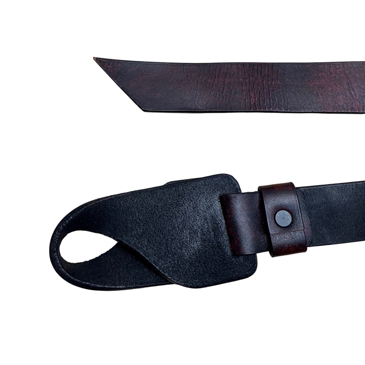 Vintage Black & Brown Leather Wrap Belt With Unique Loop Buckle Design For Women