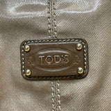 Tods Women’s Gray Patent & Brown Double Strap Signature Logo Accent Tote Bag