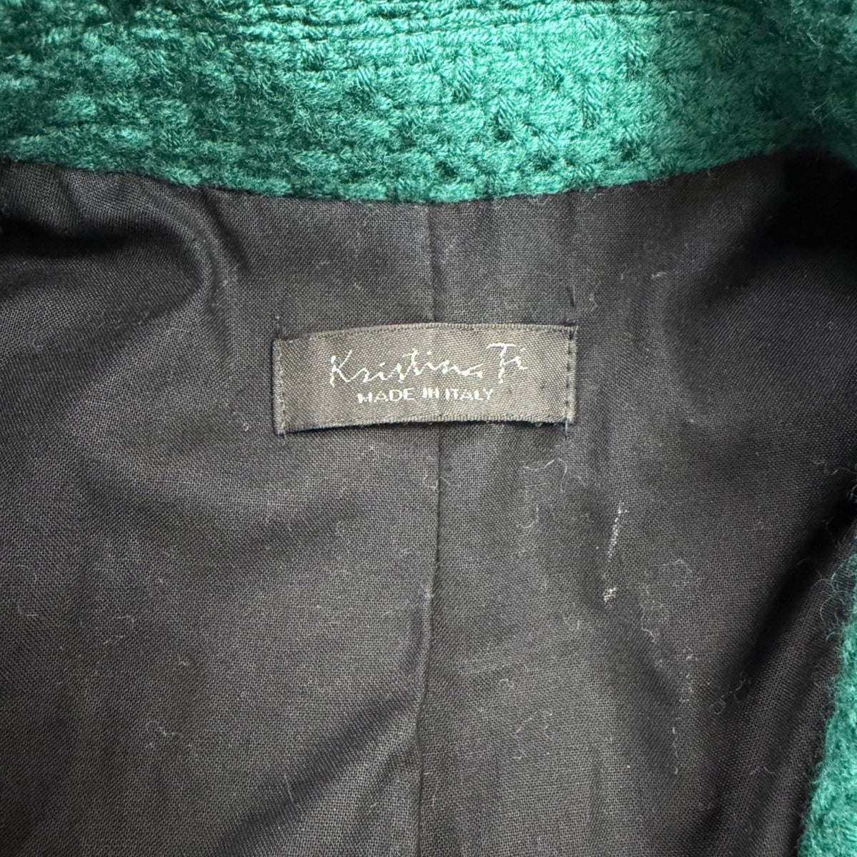 Kristina Ti Green Waffle Coat With Satin Ribbon Tie Waist Made In Italy Size M