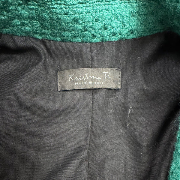 Kristina Ti Green Waffle Coat With Satin Ribbon Tie Waist Made In Italy Size M