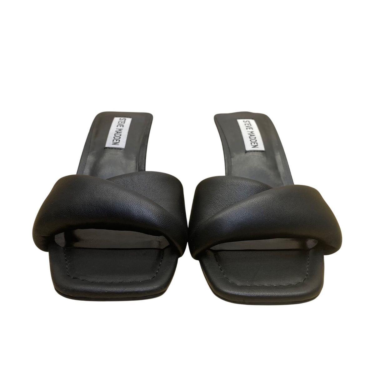 Steve Madden Women’s Black Leather Thai Slip-On Heeled Sandals Size 7.5M