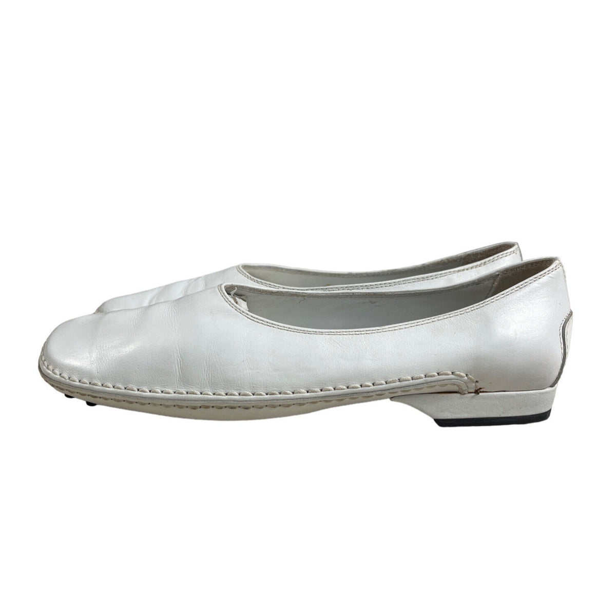 Grupo Italiano Women's White Leather Stitching Sole Flat Slippers Sz 7