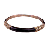 Gold Tone Black Enamel Womens Vintage Bracelet Textured Detail Bangle