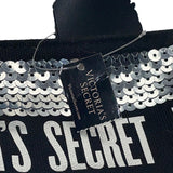 Victorias Secret Women’s Black Whit Silver Sequin Logo Tote Bag & Pouch Set