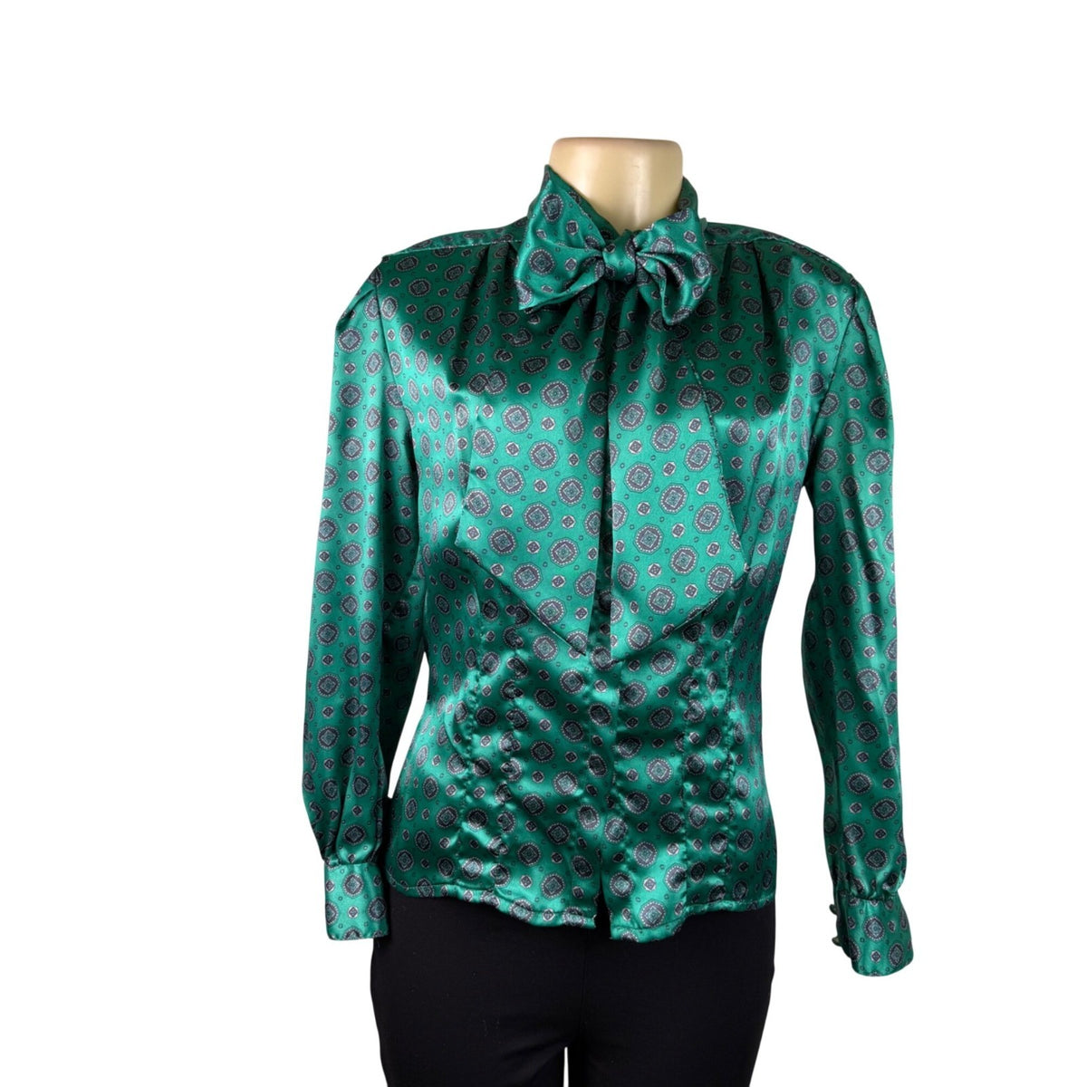 Oscar De La Renta Womens Green Bow Blouse Vintage Retro Style Top Sz 6
