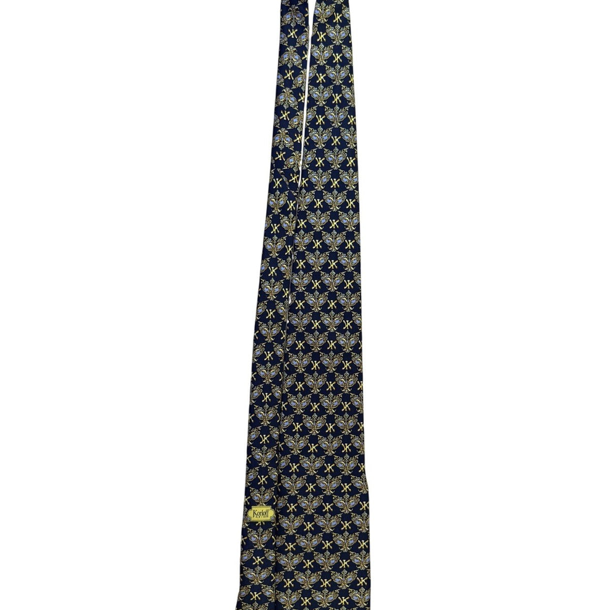 Korloff Mens Navy & Gold Silk Necktie Patterned Made In France Stylish Accessory