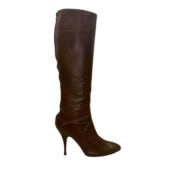 Brian Atwood Women’s Brown Leather Knee-High Stiletto Boots Size 38