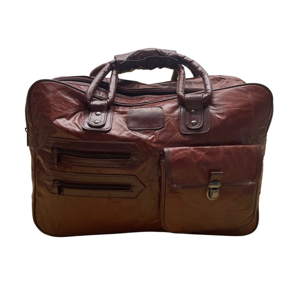 Seville Mens Brown Leather Patchwork With Adjustable Shoulder Strap Travel Bag