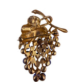 Art Signed Women Gold Tone Rhinestone Brooch Grape Cluster Cobalt & Lavender